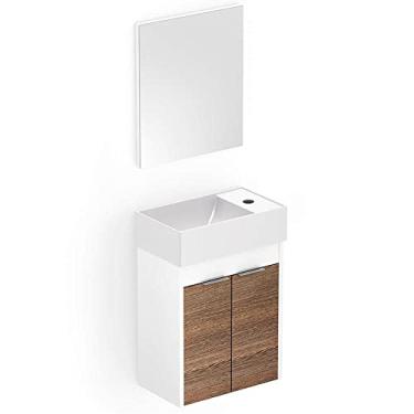 Imagem de Kit Gabinete de 2 Portas com Cuba e Espelho, Celite, Saveiro B60001M260, Branco/Wengue, Pequeno