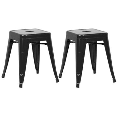 Imagem de Loft7, Kit 2 Banquetas Iron Tolix Design Industrial em Aço Carbono 45 cm Baixa Sem Encosto Vintage Elegante e Versátil Cozinha Bar Sala de Jantar Varanda Gourmet, Preto