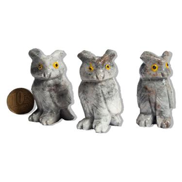 Imagem de 05 Coruja Cinza Esculpida em Dolomita Pedra para Decoração