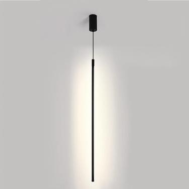 Imagem de Luminária pendente linear preta com tubo longo, luminária suspensa de cabeceira do quarto, lustre de linha minimalista, luzes de teto para sala de estar, escritório, café, bar, decoração, br