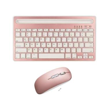Imagem de Teclado e Mouse Bluetooth Recarregável Com Suporte Para Tablet Galaxy 
