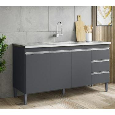 Imagem de Balcão Gabinete Cinza Escuro Andréia 150mt Para Pia Sem Tampo AJL