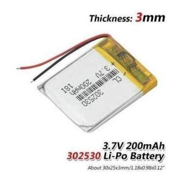 Imagem de Bateria 200 Mah 3,7 V 3mm X 25mm X 30mm  2 Fios - bgb