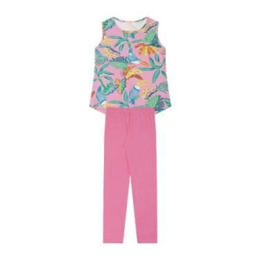 Imagem de Conjunto Infantil Menina Em Cotton, Regata Flores Rosa E Legging Rosa 