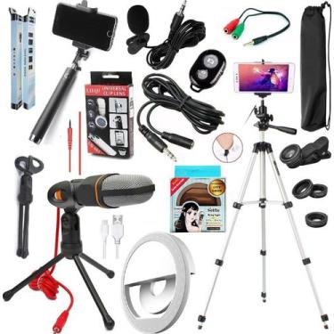 Imagem de Kit Youtuber Microfone Condensador De Mesa Lapela Tripé Profissional M