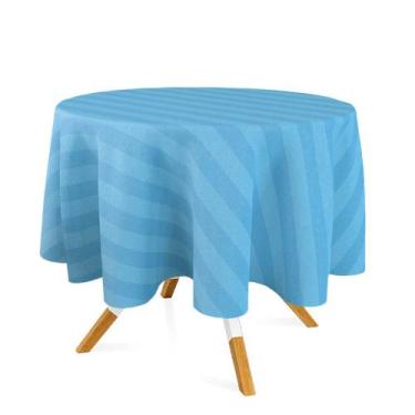 Imagem de Toalha de Mesa Redonda em Tecido Jacquard Azul Bebê Celeste Listrado T