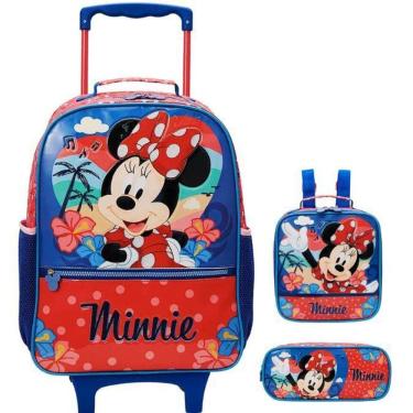 Imagem de Kit Mochila Escolar Minnie Tropical Rodinha Tam G Infantil