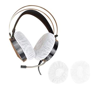 Imagem de Tvoip 100 peças de cobertura de orelha de fone de ouvido sanitário branco não tecido, capas descartáveis super elásticas à prova de germes desodorizantes e laváveis, para a maioria dos fones de ouvido com almofadas de 5 ~ 8 cm, M - 9cm