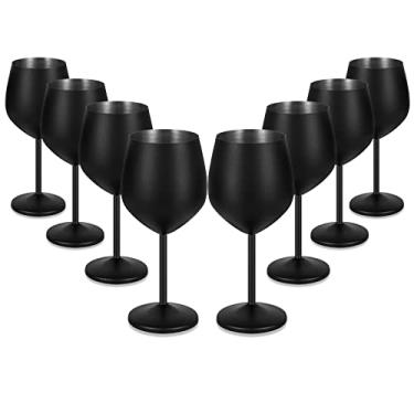 Imagem de Lifecapido Conjunto de 8 taças de vinho de aço inoxidável, taça de vinho de aço inoxidável de 532 ml, taças de vinho preto, taças de vinho de metal com escova para festa, escritório, casamento, aniversário, ótimo para vinho branco tinto