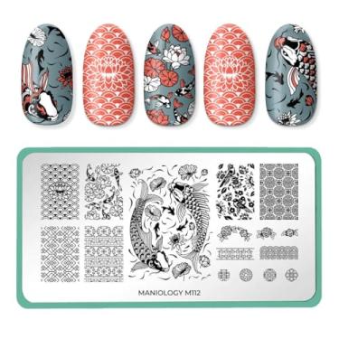 Imagem de Maniology Prato de estampagem de unhas de lago de Koi de Ano Novo Lunar, placas de carimbo de lago de peixe japonês, designs de manicure com detalhes aquáticos, padrões florais de flores de água DIY