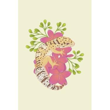 Imagem de Bell Albino Leopard Gecko and Frangipani Flowers Dot Grid Notebook - 6" x 9" - 120 Pages / 60 Sheets - Perfect For Taking Notes, Journaling, Sketching, Doodling