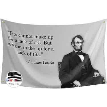 Imagem de Bandeira do Abe Honesto Probsin, faixa com citação de Lincoln de 9 x 1,5 m, pôster engraçado com resistência UV e bandeira de parede durável para caverna masculina com ilhós de latão para decoração de dormitório de faculdade, ao ar livre, festas, presente, porta traseira