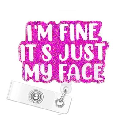 Imagem de Carretel de crachá de enfermeira engraçado retrátil, Im Fine Its Just My Face, suporte para crachá de enfermagem com clipe jacaré para RN LPN CNA cartão de identificação médica, escritório, hospital,