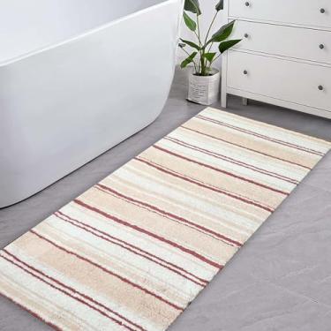 Imagem de Chardin home Tapete de banho Maui com spray de látex antiderrapante embaixo Rosa branca, 61 cm L x 152 cm C