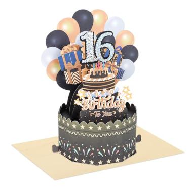 Imagem de CIEHER Sweet 16th Birthday Card Pop Up Card for Boys & Girls, Sweet 16 Birthday 3D Greeting Card, Unique Sweet 16 Birthday Gift Card - Dourado e Preto