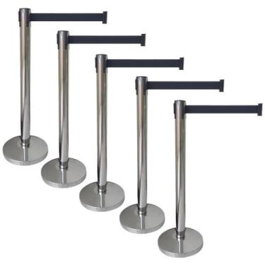 Imagem de 5 X Pedestal Organizador Separador de Fila Cromado Com Fita Retrátil P