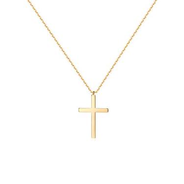 Imagem de MEVECCO Colar feminino com cruz de ouro delicado banhado a ouro 18 K, delicado minimalista, zircão cúbico, cruz, joias fofas para presente de fé/crucifixo, Latão, Sem Pedra Preciosa