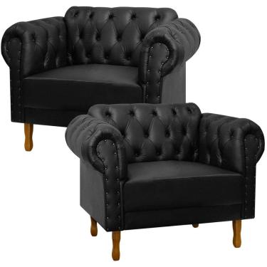 Imagem de Kit 2 Poltrona Decorativa Chesterfield para Consultório e Recepção Couro Sintético - SOFA STORE