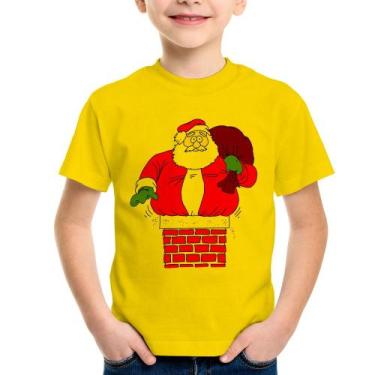 Imagem de Camiseta Infantil Papai Noel Chaminé - Foca na Moda, Amarelo, 12