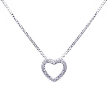 Imagem de Colar mini coração vazado cravejado Banhado Prata 925 - Papillon Semi 