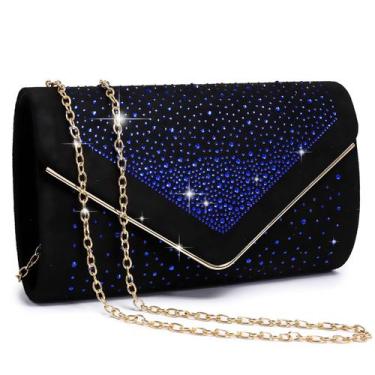 Imagem de Bolsa de noite Dasein Rhinestone Faux Suede Clutch azul feminina