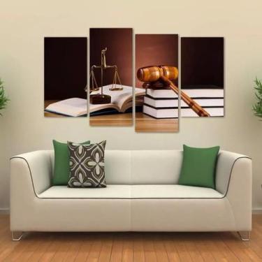 Imagem de Quadro Martelo E Balança Símbolo Da Justiça Tecido 4 Peças 1 - Wall Fr