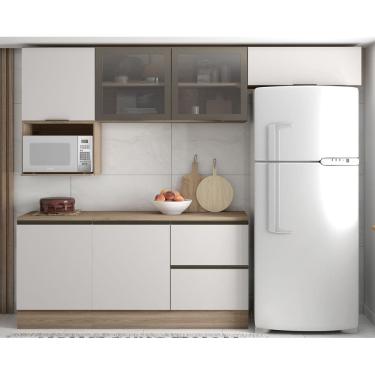 Imagem de Cozinha Modulada Etna Módulos 258cm 2 Portas de Vidro - Carvalho OAK/Off White Poliman