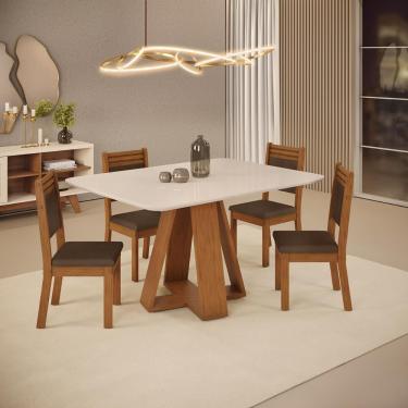 Imagem de Conjunto Sala de Jantar 4 Cadeiras Tampo de Vidro dj Móveis Kiara Maite Freijó Moca dj Móveis