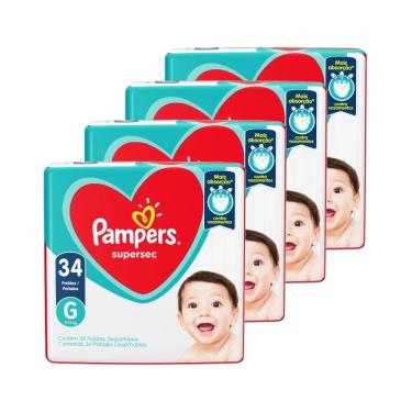 Imagem de Fralda Descartável Pampers Supersec G - 4 Embalagens com 34 Unidades cada