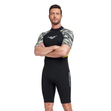 Imagem de Seaskin Roupa de mergulho masculina curta, neoprene com zíper nas costas, manga curta, mergulho, roupas molhadas, mantenha-se aquecido para mergulho com snorkel, surfe, natação esportes aquáticos (homens baixos, GG)