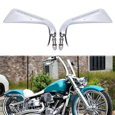 Imagem de Espelhos laterais pretos de 8 mm para guidão de motocicleta Road King Sportster Street Glide Electra Dyna Softail Ultra V-rod Cruiser Touring XL 883 1200 (cromado com seta)