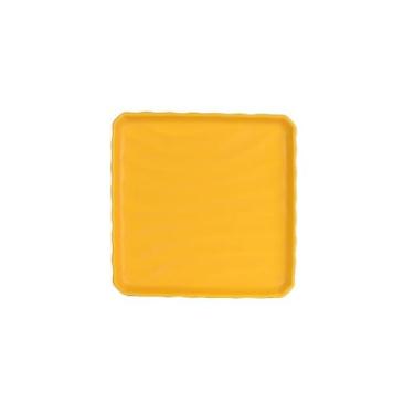 Imagem de Prato de dim sum criativo de bife ocidental listrado esmaltado - prato quadrado ondulado - amarelo