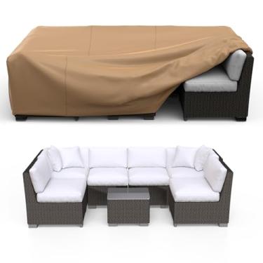 Imagem de BROSYDA Capa Para Conjunto De Móveis Pátio À Prova D'Água, Resistente Sofás Secionais Ao Ar Livre, Mesa E Cadeira Retangular Vime Rattan, 290 Cm Comprimento X 144 Largura 71 Altura, Marrom