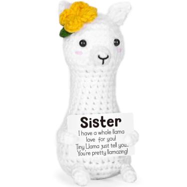 Imagem de NEVERNERVE Mini Llama Sister Gifts Mothers Day Graduation Gifts for Sister, Soul Sisters Friend Gift for Women Girls Birthday Presents, Funny Inspirational Handmade Positive Crochet Animals Llama
