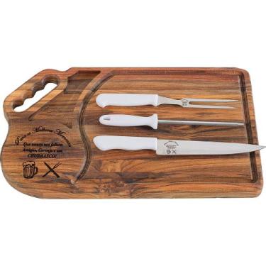 Imagem de Kit Churrasco Completo Personalizado Tábua com Utensílios Madeira Pres