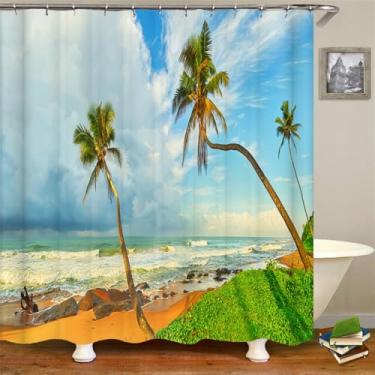 Imagem de Cortina de chuveiro de tecido Sunlight Ocean Beach Cortinas de banheiro Sunset Dusk Sea Tamanho grande 300x180CM Tela de banho com 12 ganchos, DM2349, L210xA180cm