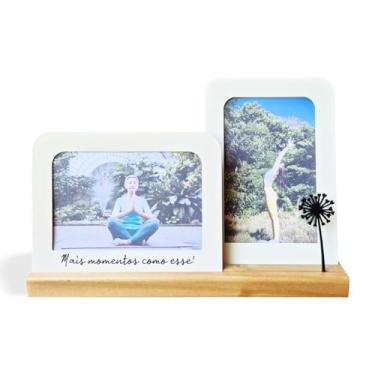 Imagem de Porta Retrato Duplo Mais Momentos como Esse, 2 fotos 10x15cm, Moldura de Metal e Madeira, off white, preto - GEGUTON