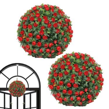 Imagem de Bolas de Buxo Artificiais - Bolas De Buxo Artificiais Com Flores - 2 Peças Decorações Impermeáveis E Penduráveis Para Pátio, Interior, Jardim, Casamento, Varanda, Exterior, Alpendre,
