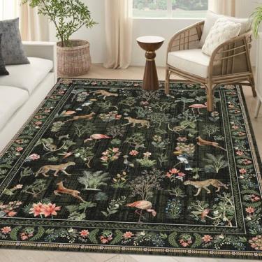 Imagem de Tapete de área verde escuro lavável, 9,5 x 1,8 m, botânica, boho, grande, sala de estar, floral, guepardo, flamingo, cervo, antiderrapante, oriental, vintage, quarto, tapete, sala de jantar, berçário