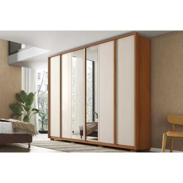 Imagem de Guarda Roupa Casal 6 Portas (2 c/ Espelho) e 4 Gavetas Cleo Lux Freijo/Off White Mr - Caemmun