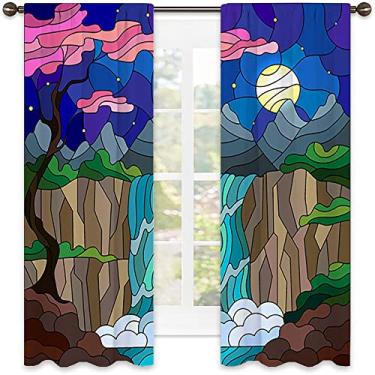 Imagem de Cortina isolada com sombreamento abstrato, imagem geométrica colorida fractal, tecido impermeável, cortinas blackout com absorção de som para decoração de sala de jantar/festa, L 132 x C 182 cm