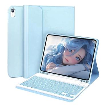 Imagem de Capa Para Tablet Com Teclado Bluetooth Para 5ª/6ª Geração,iPad Air1/Air2,iPad Pro 9.7 Polegadas (Azul Gelo, Teclado retroiluminado)