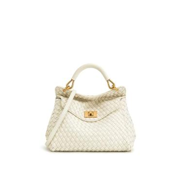 Imagem de JW PEI Bolsa feminina Lucia Classic Top, Tecido branco, 3.94 x 6.5 x 10.24 inches
