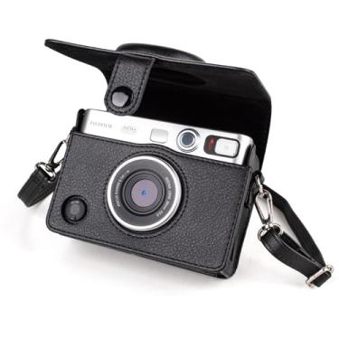 Imagem de MUZIRI KINOKOO Capa para câmera instantânea Fuji Instax Mini EVO - Capa protetora de couro PU Mini EVO em estilo horizontal de textura de lichia - com alça de ombro ajustável, Preto, Compact, Estojo