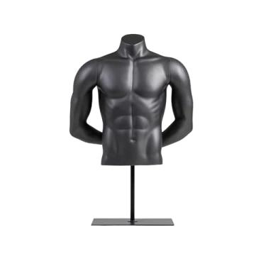 Imagem de Manequim masculino de meio corpo com base de metal, manequim esportivo masculino musculoso, altura ajustável de 26 a 47 pol.(Black)