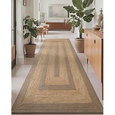 Imagem de LUMI Tapete de juta antiderrapante para corredor, tapete rústico natural de 9,5 x 18 m, sem queda, tapete de área trançado para casa de fazenda, interior de alto tráfego para sala de estar, entrada