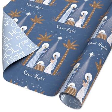 Imagem de American Greetings Papel de embrulho reversível de Natal para presépio, noite silenciosa (1 rolo, 76 x 731 cm)