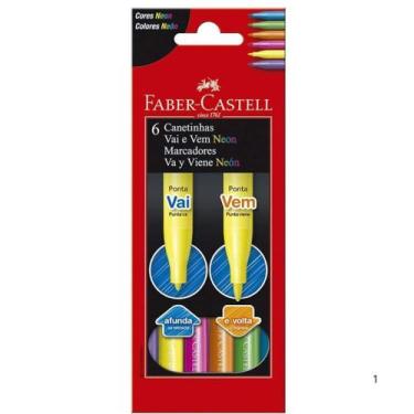 Imagem de Canetinha Vai E Vem Neon 6 Cores Faber Castell