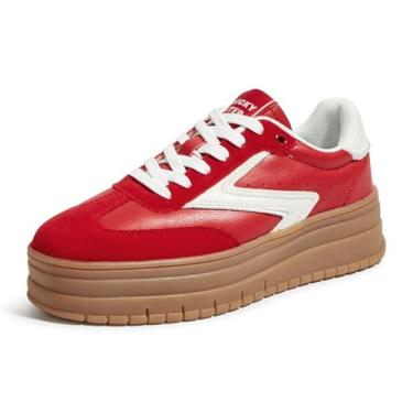 Imagem de LUCKY STEP Tênis feminino plataforma sola de goma, casual, clássico, retrô, borracha, sola grossa, moderno, tênis de caminhada, Vermelho/branco., 37