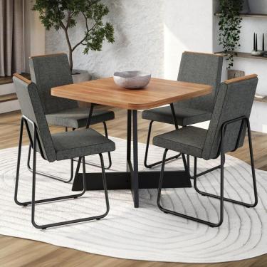 Imagem de Conjunto Sala De Jantar 4 Cadeiras Belluno Carraro Nogal E Preto